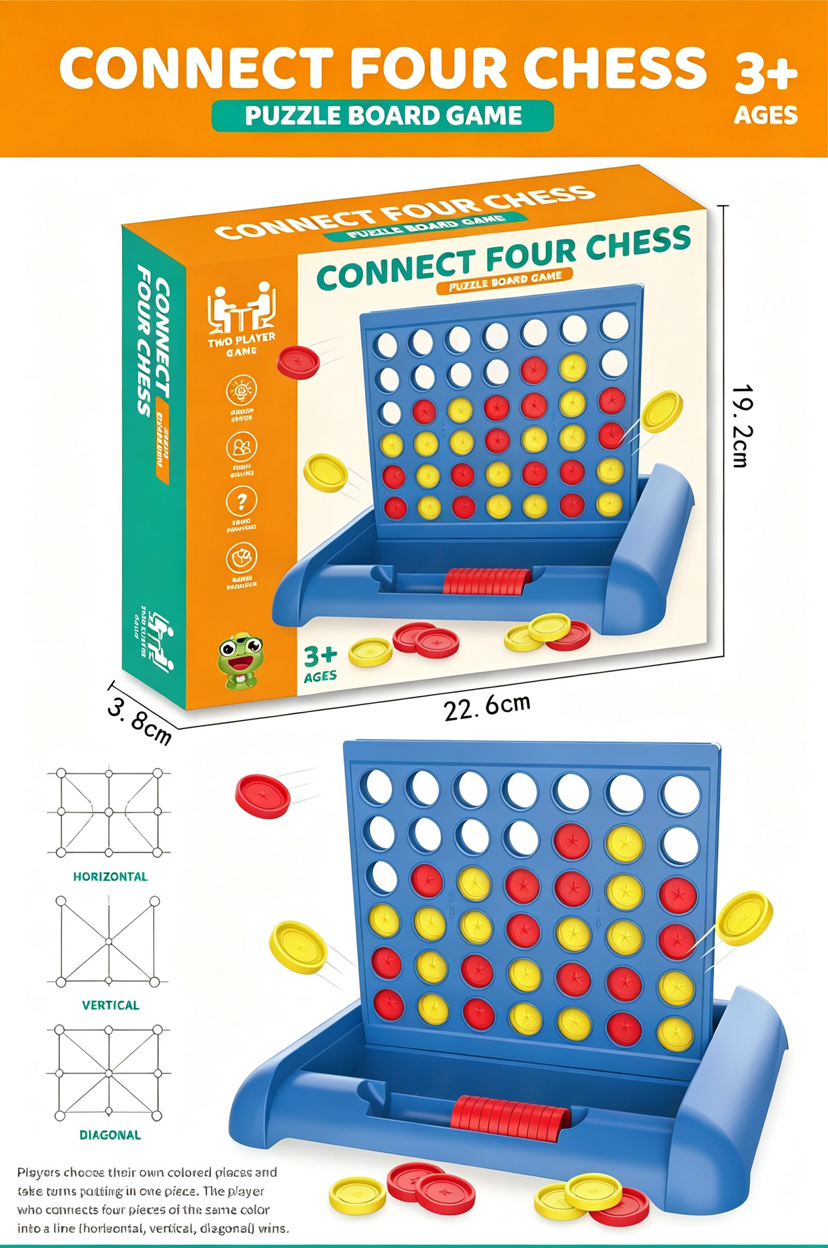 Connect Four Strategy Board Game for Kids – 2 Player 4-in-a-Row Logic Thinking Family Game