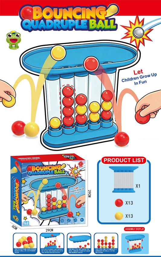 Bouncing 4-in-a-Row Ball Game for Kids – 2 Player Tabletop Challenge & Family Party Toy