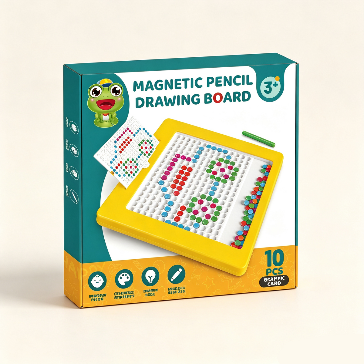 Magnetic Bead Drawing Board for Kids – Fine Motor Skills & Focus Training Educational Toy with 10 Pattern Cards