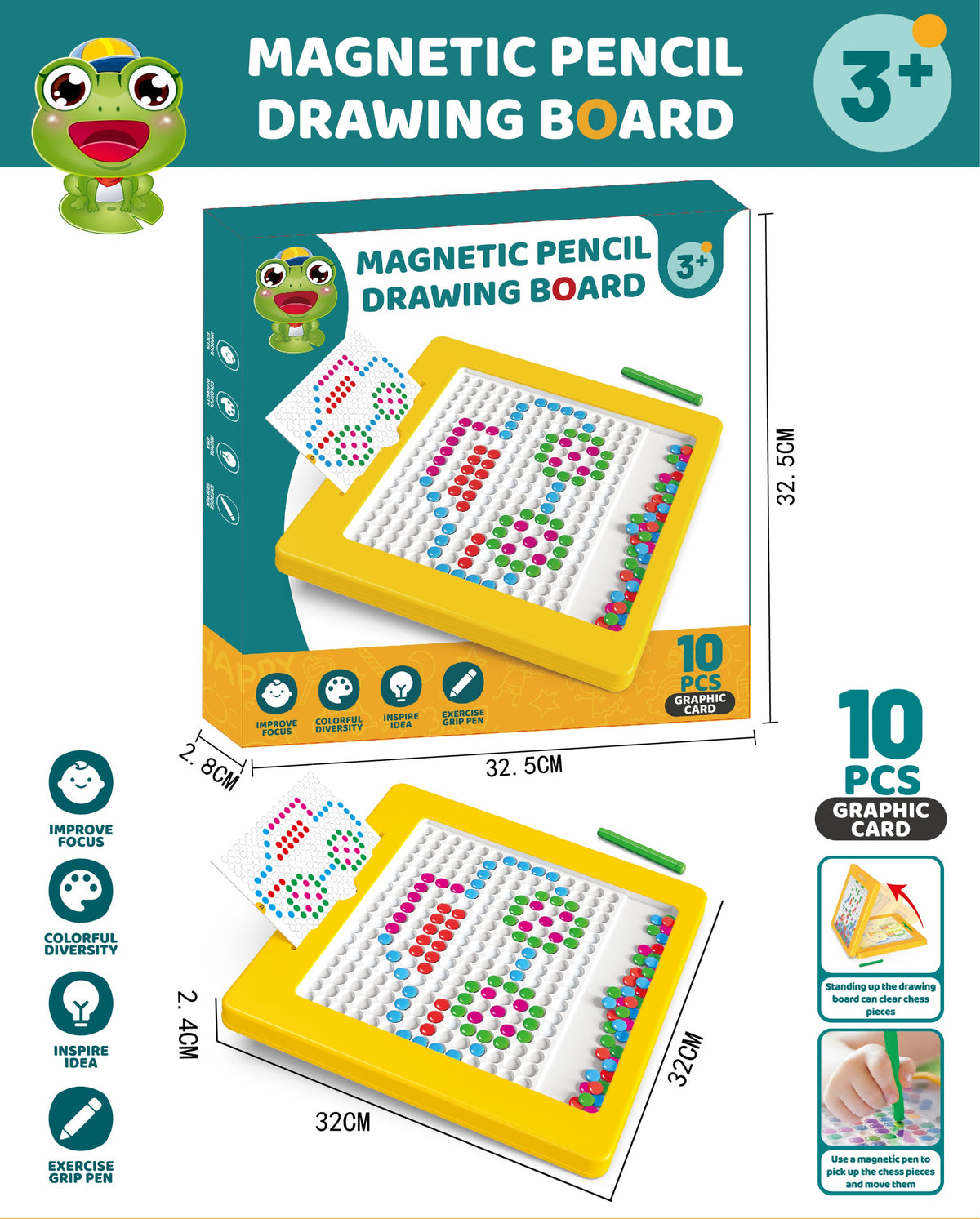 Magnetic Bead Drawing Board for Kids – Fine Motor Skills & Focus Training Educational Toy with 10 Pattern Cards