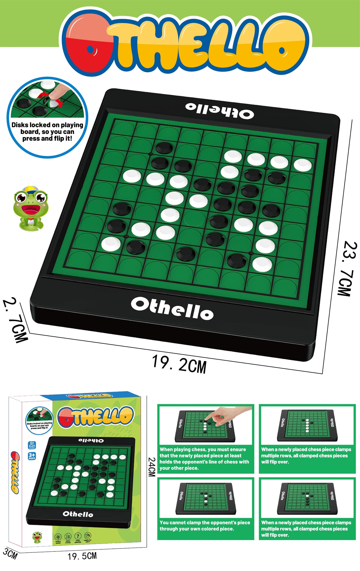 Portable Reversi Board Game – 2 Player Classic Strategy Game for Kids, Family & Travel