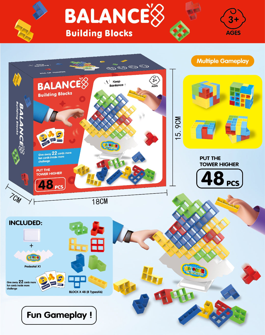 Tetris‑Style Wobble Stacking Balance Game,Kids Educational Building Blocks Board Game,Family Party Stack High Toy,Perfect Birthday Christmas Gift for Children