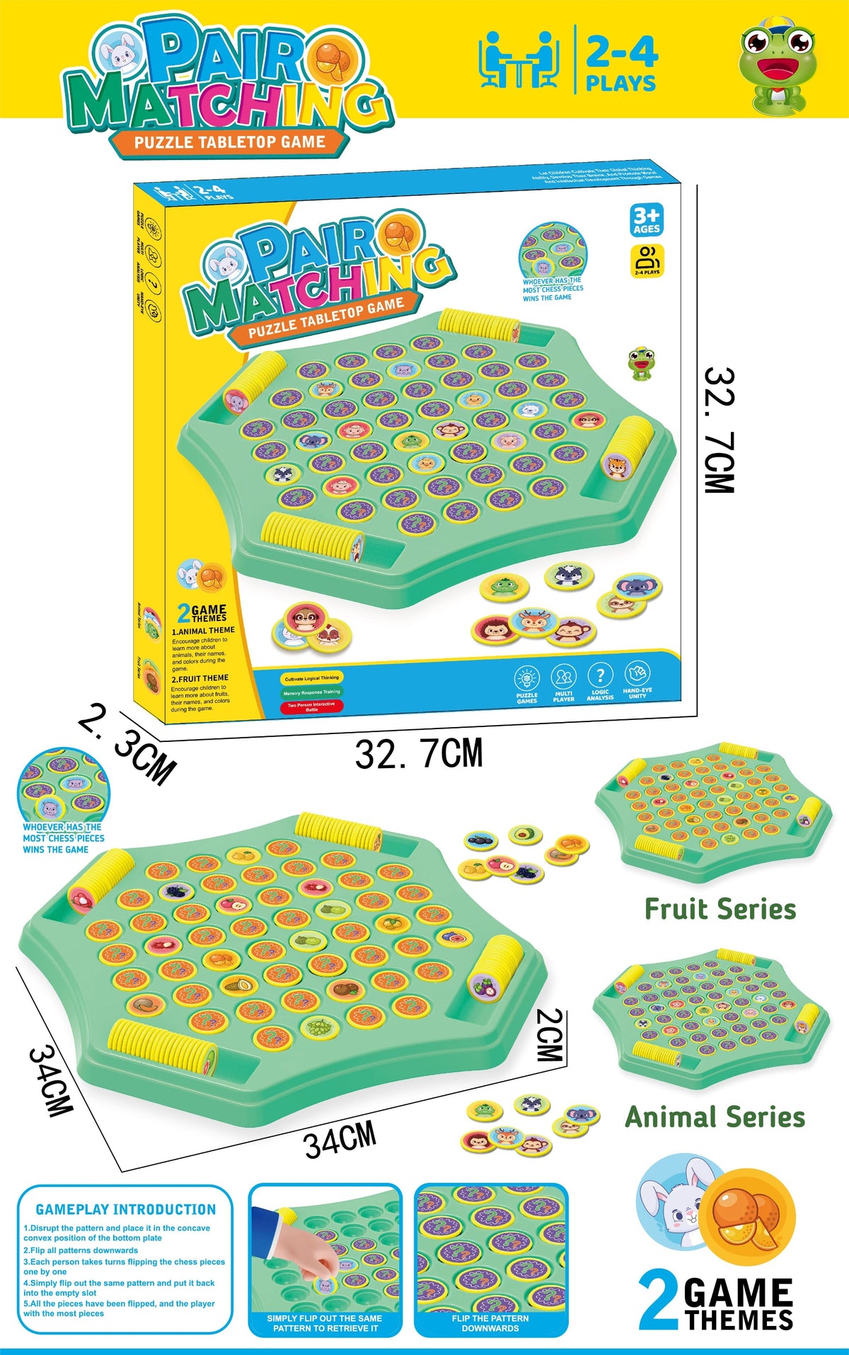 Pair Matching Memory Game for Kids – Animal & Fruit Logic Training Family Board Game