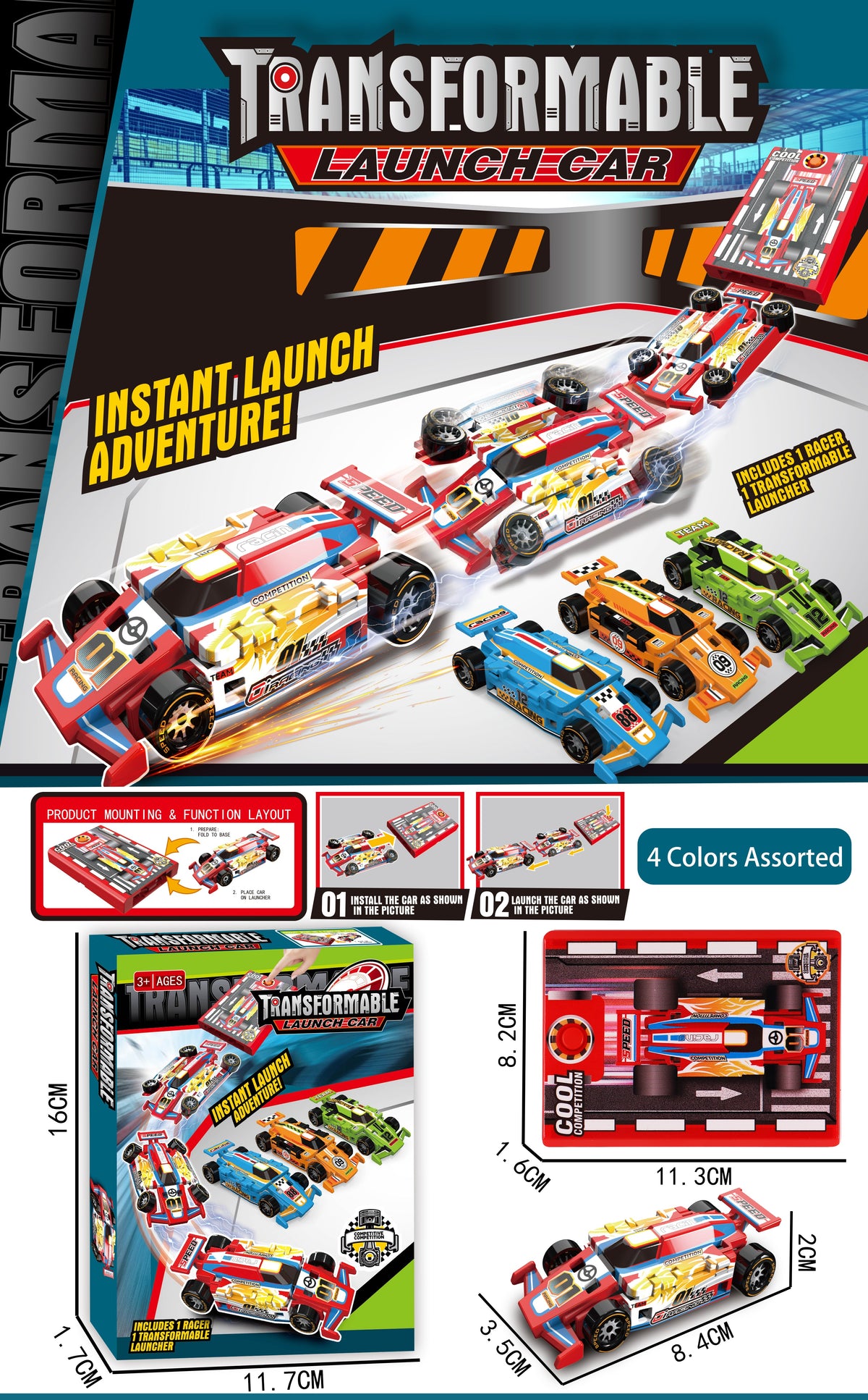 Transformable Launch Racing Car Toy – Pop-Up Launcher Vehicle for Kids, Racing Play & Gifts