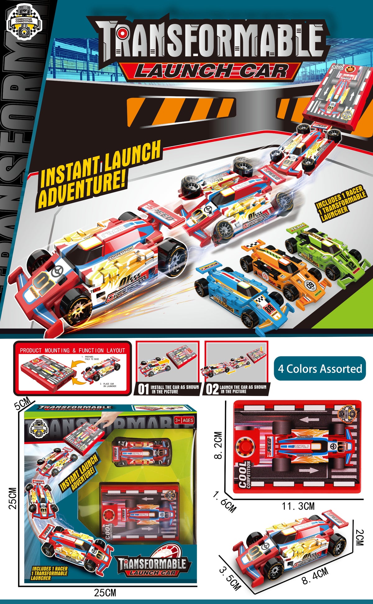 Transformable Launch Racing Car Toy – Pop-Up Car Launcher with Window Box Packaging