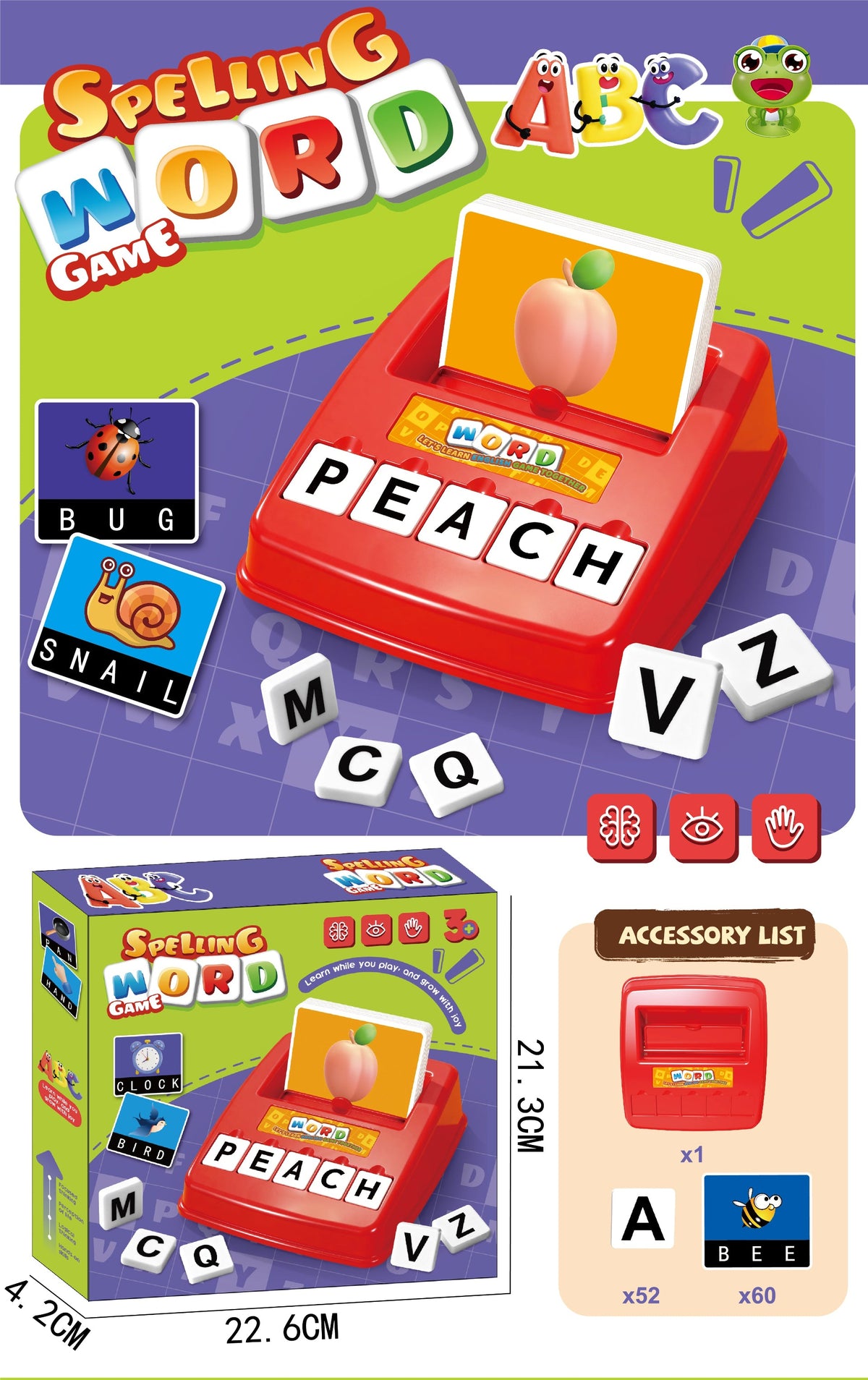 Kids Spelling Word Game – Phonics & Alphabet Letter Matching Educational Toy with Picture Cards