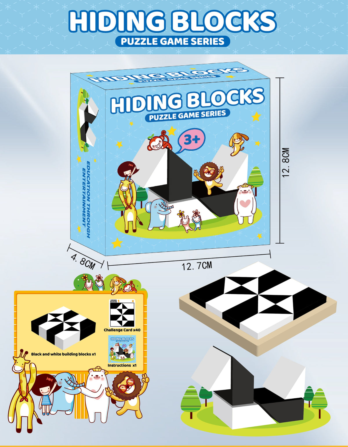 Hidden Blocks Puzzle Game for Kids – Black & White Spatial Reasoning & Logic Building Toy