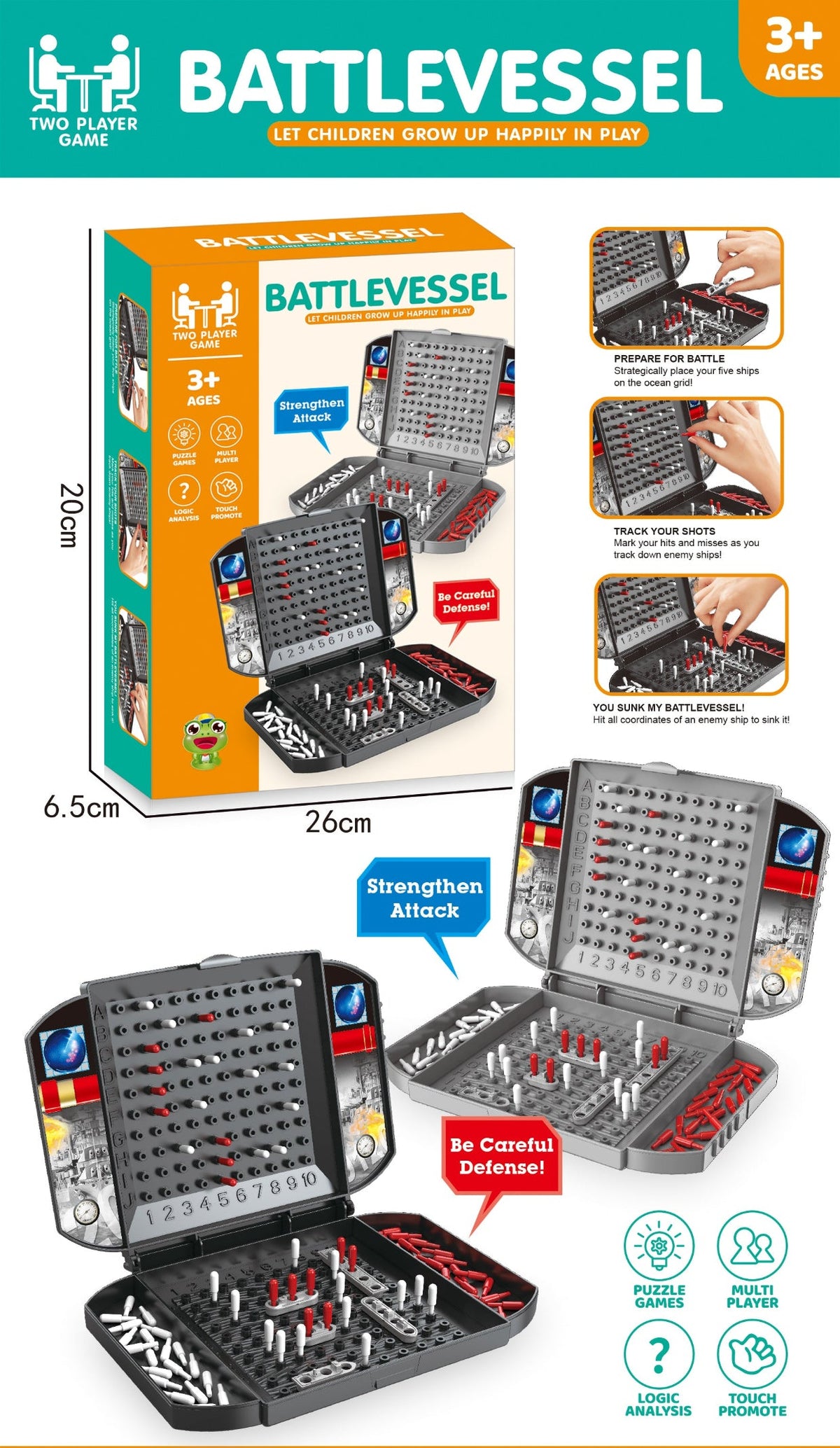 Battleship Strategy Board Game for Kids – 2 Player Naval Battle Logic & Family Game