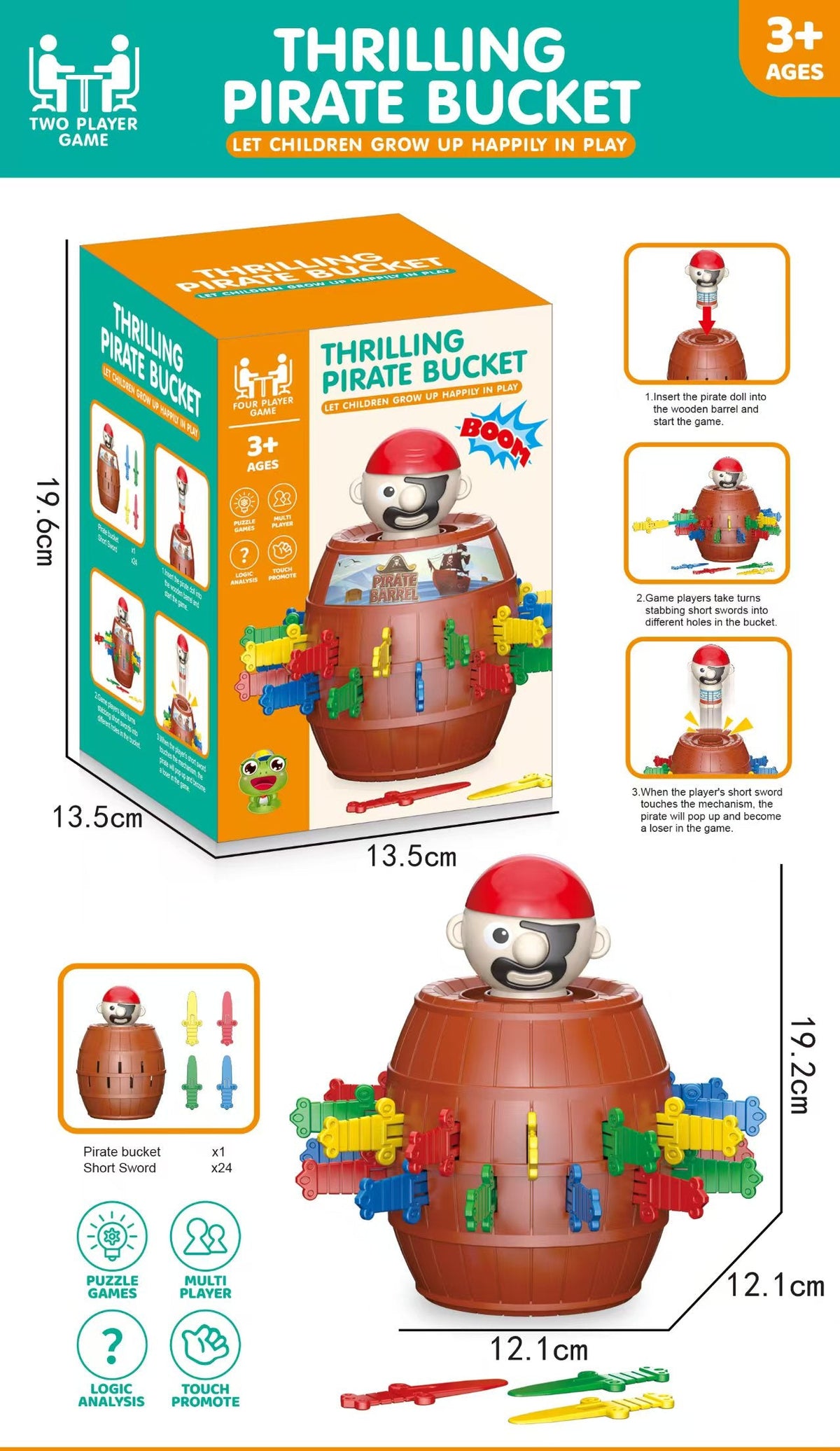 Pirate Barrel Pop-Up Game for Kids – Multiplayer Sword Stabbing Surprise Family Tabletop Toy