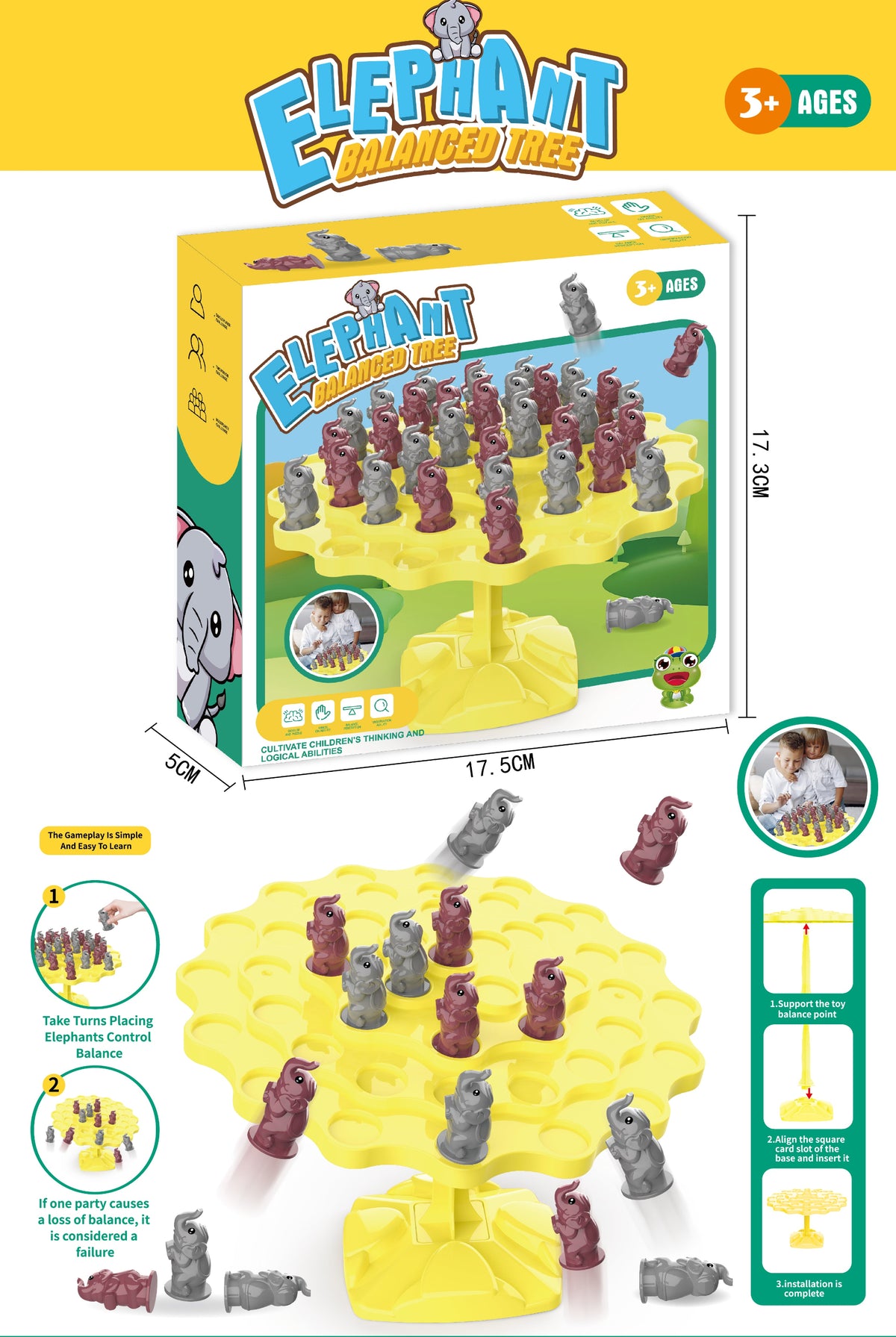Elephant Balance Tree Game for Kids – Fine Motor & Logic Tabletop Challenge Toy