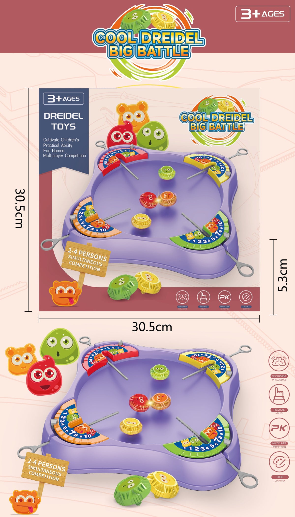 Spinning Top Battle Arena for Kids – 2–4 Player Pull-Launch Tabletop Competition Game